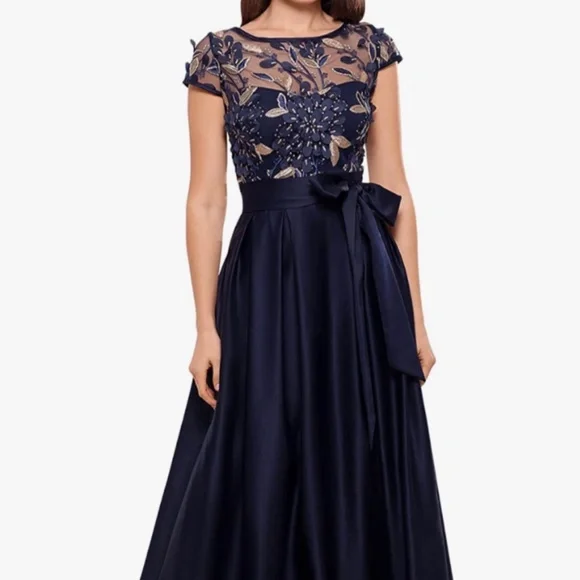 green emerald velvet dress Xscape Evenings Women's Ruffle Scuba Gown - Black